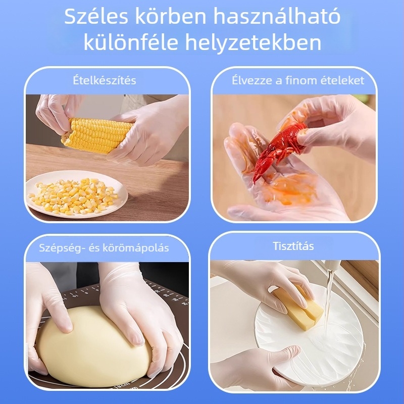 Egyszer használatos nitril kesztyűk háztartási feladatokra, tisztításra és edények mosogatására, hosszú csuklórésszel, vízálló konyhai kesztyűk
