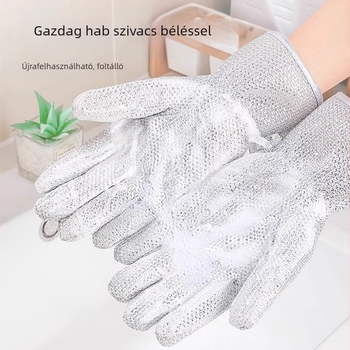 Vastagított vízálló mosogatós kesztyű ezüstdrótból, ötujjas, égésvédelmi és hőszigetelt a konyhai takarításhoz