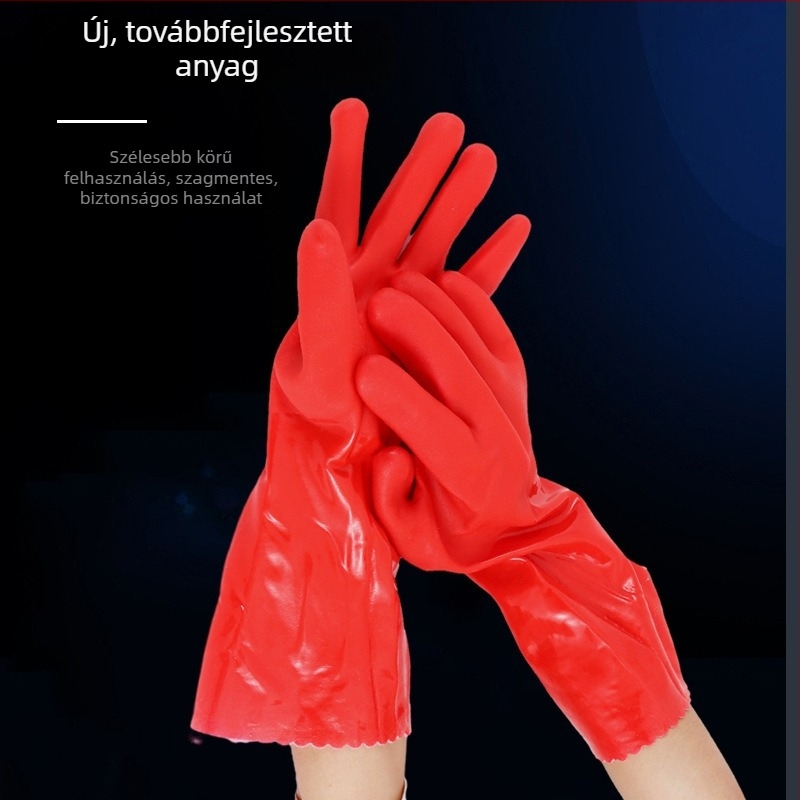Fleece béléssel ellátott vastag PVC háztartási kesztyű mosogatáshoz