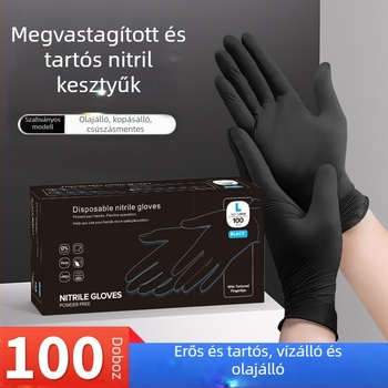 Élelmiszer-minőségű fekete nitril kesztyűk, magas rugalmasságú, vastagított, vízálló, egyszer használatos, konyhai mosogatáshoz és háztartási feladatokhoz