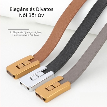 Női műbőr öv IN-stílusban, mindennapi karcsú deréköv téglalap alakú csattal, 2–4 cm szélesség, 90/100/120 cm hosszúság
