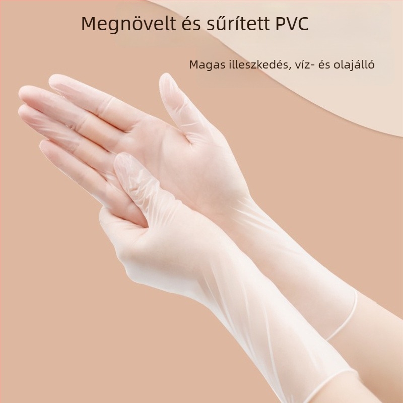 Hosszított egyszer használatos PVC kesztyűk, élelmiszer-minőségű, vastagított kivitel, nőknek, konyha, mosogatás, háztartási feladatok, catering és sütés, kézvédelem