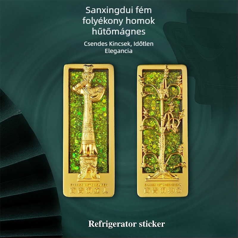 Sanxingdui hűtőmágnes, bronz Istenfája, folyóhomok hatású, kulturális kreatív ajándék