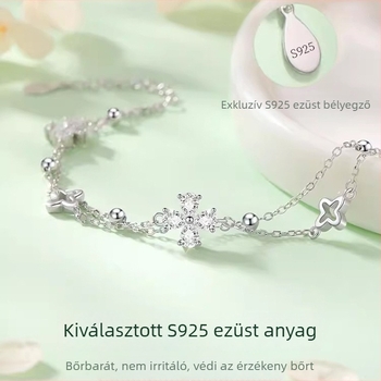 925 ezüst kettős rétegű négylevelű lóhere karkötő nőknek, egyedi kialakítás, kiváló minőségű ajándék neki
