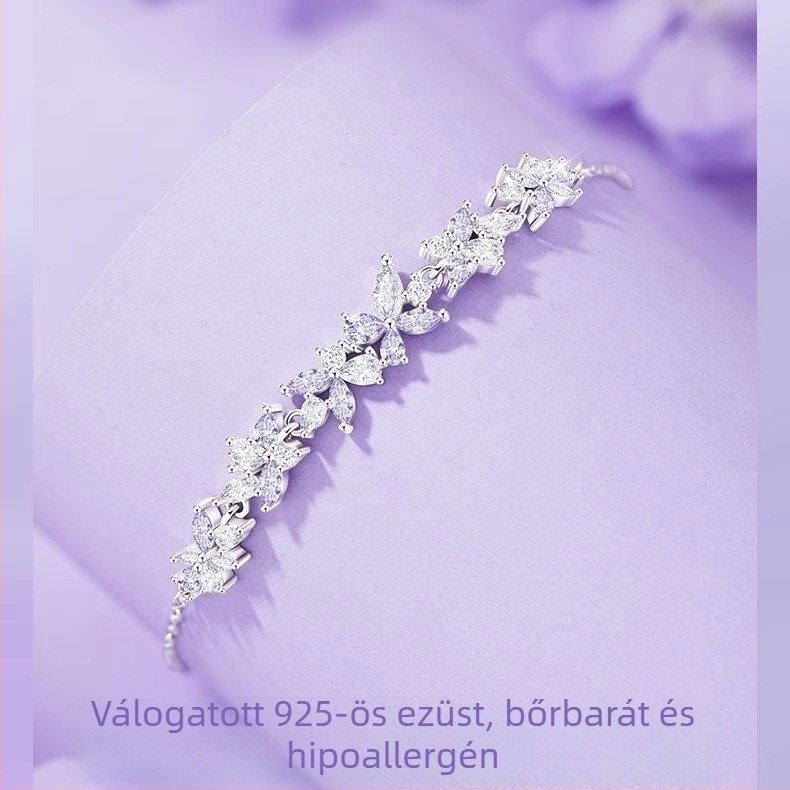 S925 ezüst női karkötő wisteria virággal és mosollyal, finom minimalistista, édes barátság ékszer, születésnapra