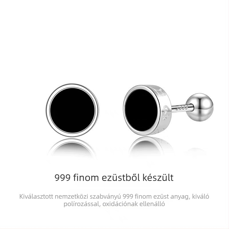 S999 sterling ezüst, fekete, hatsoros mantra fülpiercing csavaros zárással – férfi minimalistikus ékszer