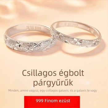 999 Sterling ezüst pár gyűrű – Csillagos Ég mintázat, könnyű luxus, különleges dizájn, Valentin-napi ajándék