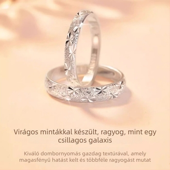 999 Sterling ezüst pár gyűrű – Csillagos Ég mintázat, könnyű luxus, különleges dizájn, Valentin-napi ajándék