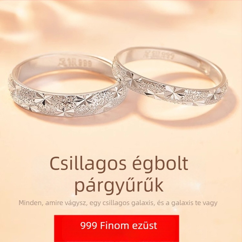 999 Sterling ezüst pár gyűrű – Csillagos Ég mintázat, könnyű luxus, különleges dizájn, Valentin-napi ajándék