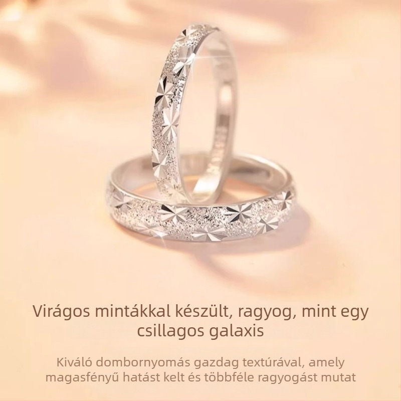 999 Sterling ezüst pár gyűrű – Csillagos Ég mintázat, könnyű luxus, különleges dizájn, Valentin-napi ajándék