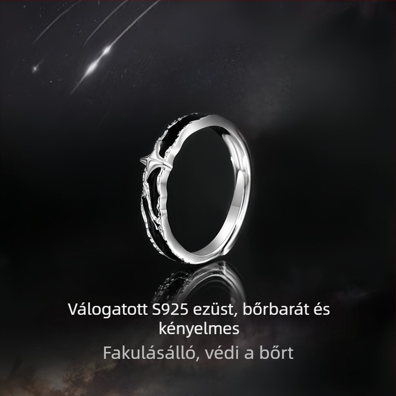 S925 ezüst férfi ujjgyűrű éji csillag mintával, állítható, minimalist dizájn, divatos kéz ékszer