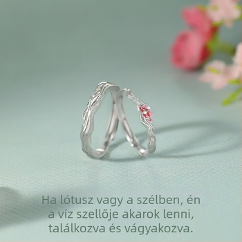 Wind and Lotus ezüst pár gyűrűk férfi és nő számára – egyedi dizájn