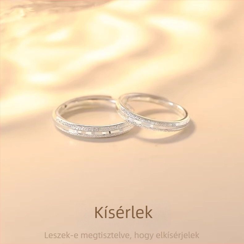 Junli S925 sterling ezüst páros gyűrűk – férfi és nő számára, geometriai dizájn, homokfújt felület, bevonattal