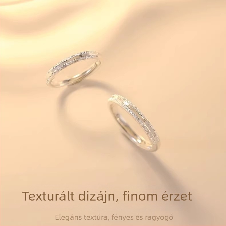 Junli S925 sterling ezüst páros gyűrűk – férfi és nő számára, geometriai dizájn, homokfújt felület, bevonattal