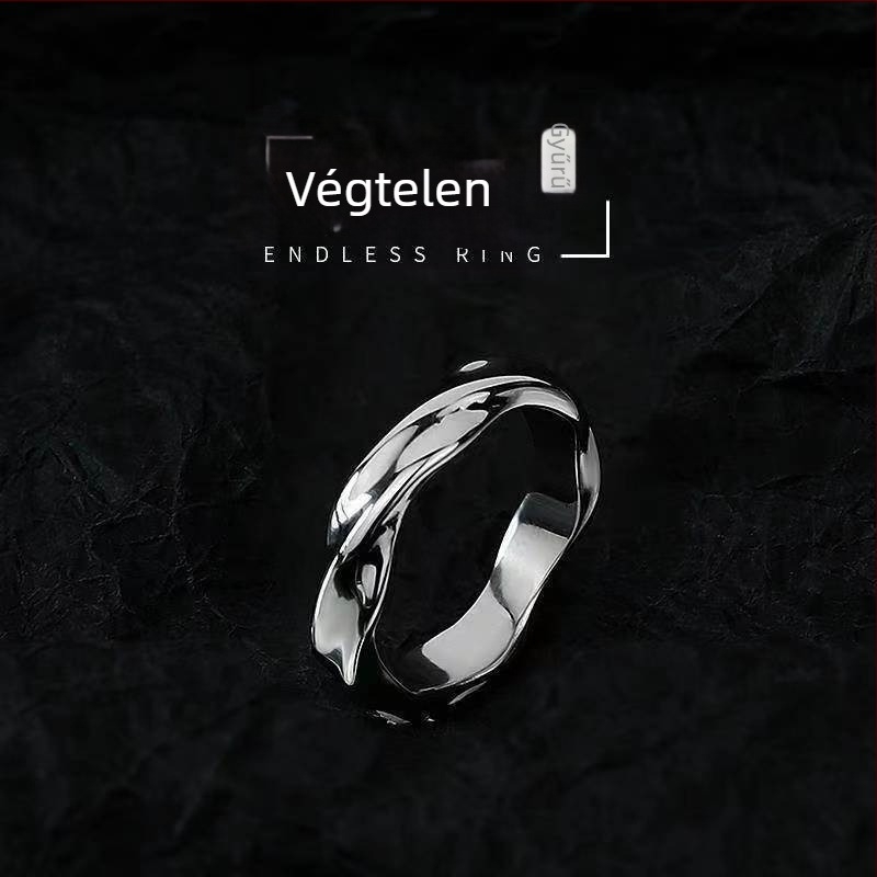 Férfi Mobius gyűrű, állítható nyitott gyűrű hullámformával, vintage kopott felülettel