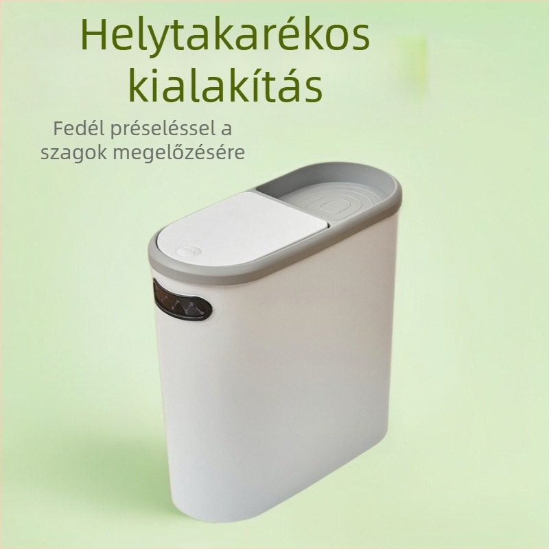 Slim 10 L-es szemetes nyomógombos fedéllel, otthoni használatra — fürdőszoba, nappali, konyha