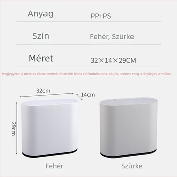 10 literes műanyag szemetes ovális alakú, nyomásra nyíló fedéllel, fürdőszoba, konyha, nappali és iroda számára