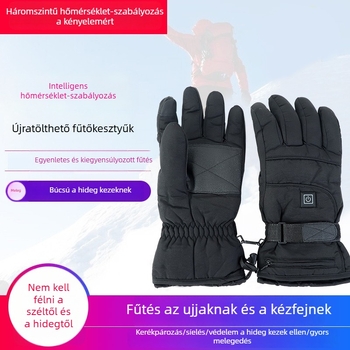 Tölthető fűtött kesztyűk téli kültéri sportokra (sí- és kerékpározás), vízálló, 4,5V akkumulátor