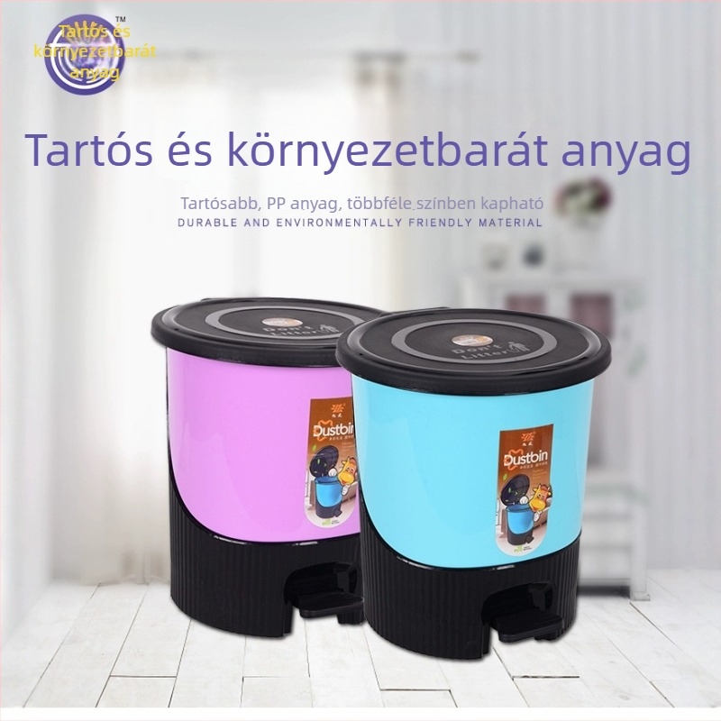 Lábtaposós műanyag szemetes, hosszúkás hengeralakú, fedővel, 8 L, háztartási használatra