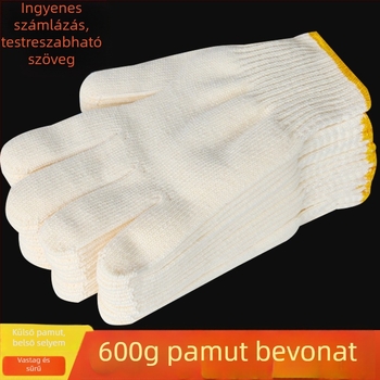 Sárga munkavédelmi kesztyű pamut–poliészter–nylon keverékből, kopásálló, megerősített, férfiak számára
