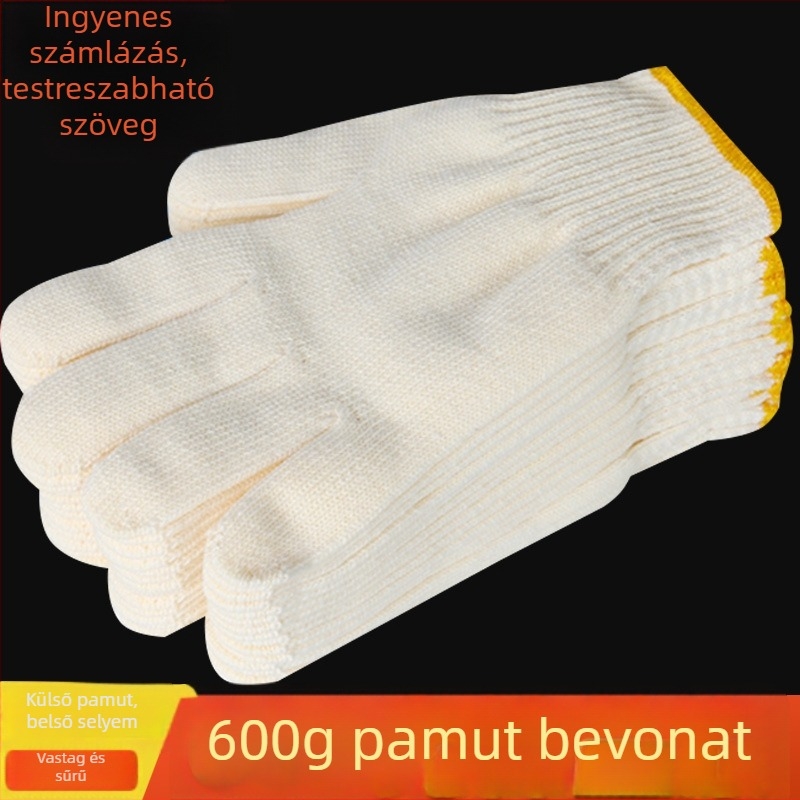 Sárga munkavédelmi kesztyű pamut–poliészter–nylon keverékből, kopásálló, megerősített, férfiak számára