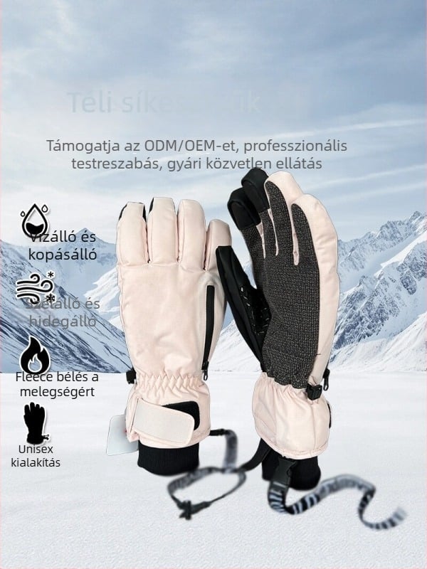 Téli síkesztyűk uniszex, szélálló és vízálló, fleece béléssel, érintésérzékeny képernyő-kompatibilis, kültéri sportokhoz és kerékpározáshoz, 3M Thinsulate