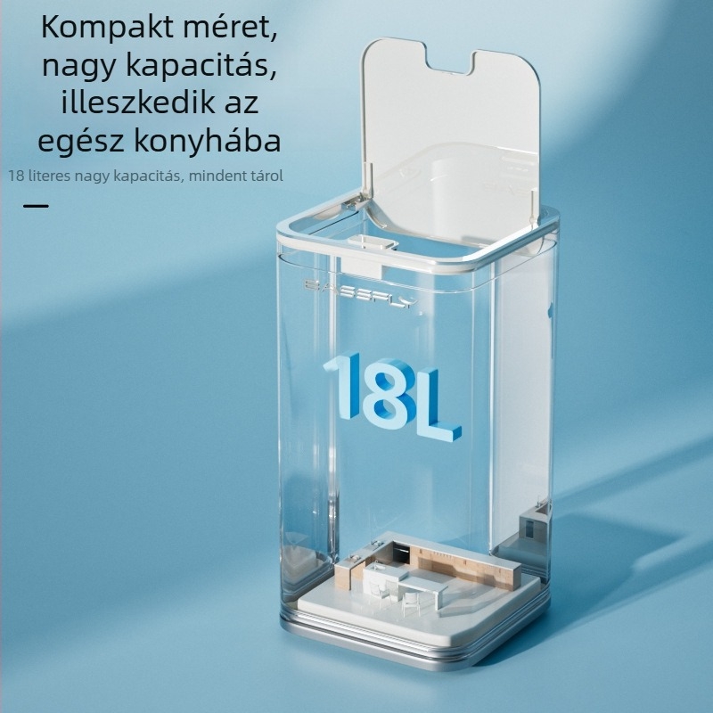 Rozsdamentes acél szemetes, négyszögletes, fedél nyomógombbal, konyha és fürdőszoba számára, nagy kapacitású, krém színű.