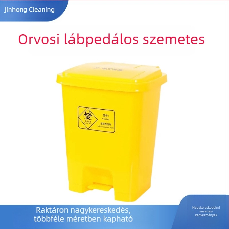 Nagy műanyag orvosi hulladékgyűjtő kuka pedállal és fedővel, kereskedelmi felhasználásra, szállodai konyhákhoz