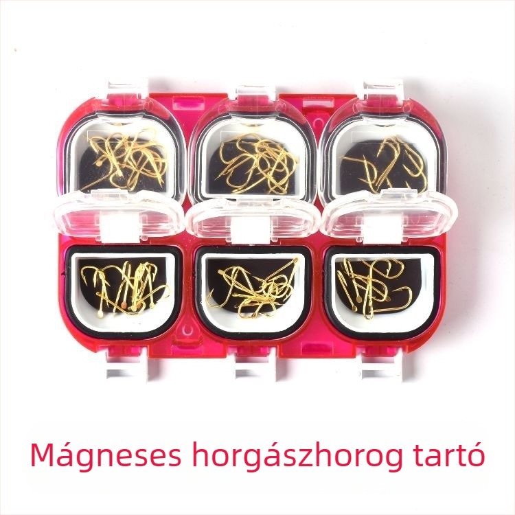 6 rekeszes mágneses horogtartó doboz, vízálló átlátszó tároló a horgász felszereléséhez