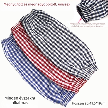 Pamut kockás mintájú hosszított ujjvédők háztartási munkákhoz, por- és szennyeződés elleni védelem, UV-védelem, viselhetők minden évszakban