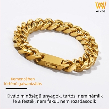 Rozsdamentes acél Cubano lánc karkötő, hip-hop stílus, gravírozható, páros kiadás, férfiak számára elegáns megjelenés