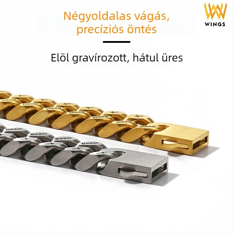 Rozsdamentes acél Cubano lánc karkötő, hip-hop stílus, gravírozható, páros kiadás, férfiak számára elegáns megjelenés