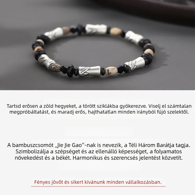 Férfi ezüstbevonat bambusz szegmenses karkötő, letisztult és elegáns