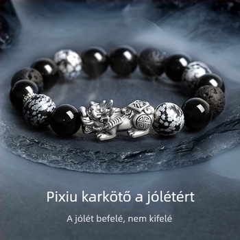 Pixiu karkötő férfiaknak, aranyozott bevonatú, obsidián karkötő, Új kínai stílus, születésnapi ajándék a partnerének