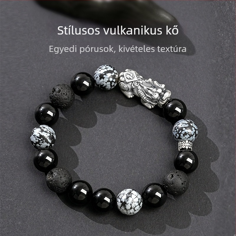 Pixiu karkötő férfiaknak, aranyozott bevonatú, obsidián karkötő, Új kínai stílus, születésnapi ajándék a partnerének