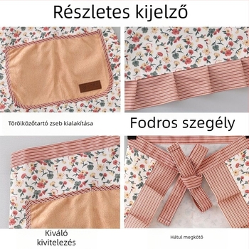 Koreai stílusú vászon virágos félhosszúságú kötény konyhai és otthoni használatra, szennyeződés- és kopásálló, ideális főzéshez