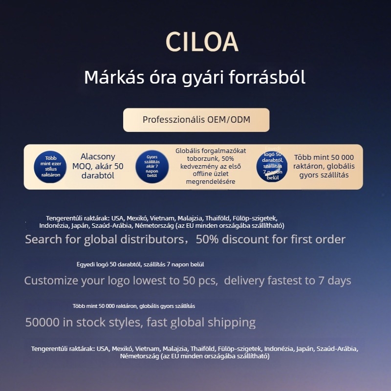 CILOA férfi karóra – retro, letisztult dizájn; kvarc szerkezet; valódi bőr szíj; rozsdamentes acél tok; ásványi megerősített üveg; 30 m-es vízállóság