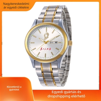 Férfi kvarc óra kettős naptárral, 42mm, rozsdamentes acél szíj, 30m vízálló, üzleti stílus, emlékkiadás