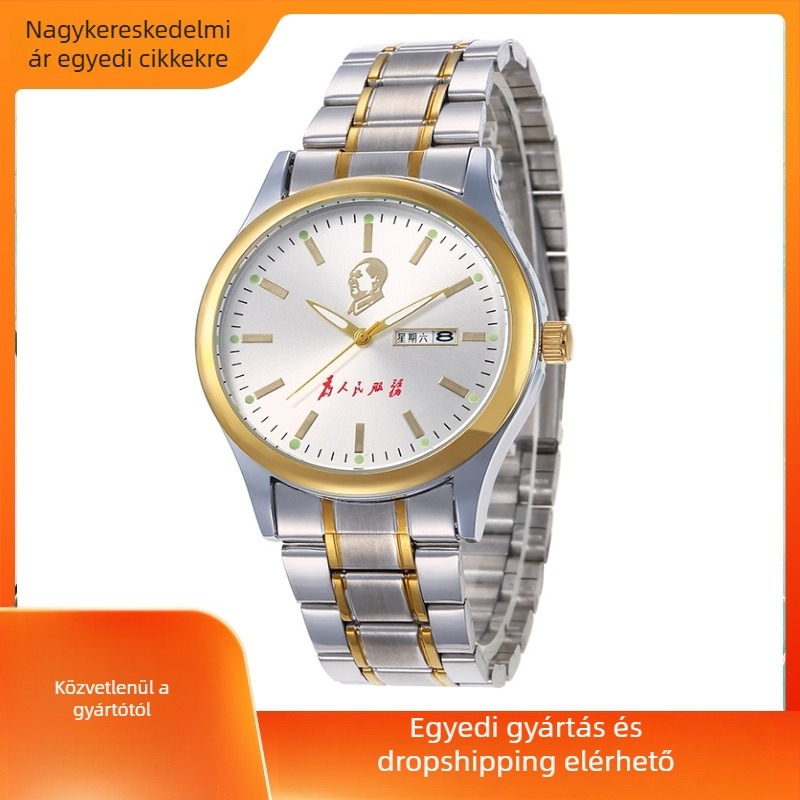 Férfi kvarc óra kettős naptárral, 42mm, rozsdamentes acél szíj, 30m vízálló, üzleti stílus, emlékkiadás