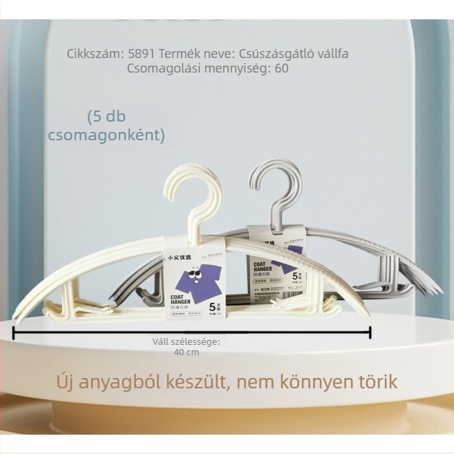 Csúszásmentes műanyag ruhavállfa, háztartási használatra, modell 5891