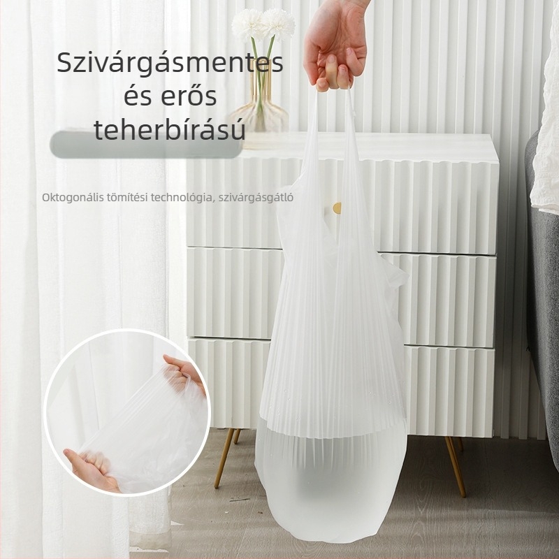 Biológiailagilag lebomló, vastag konyhai szemeteszsákok fogantyúval, sík nyílású, otthoni használatra