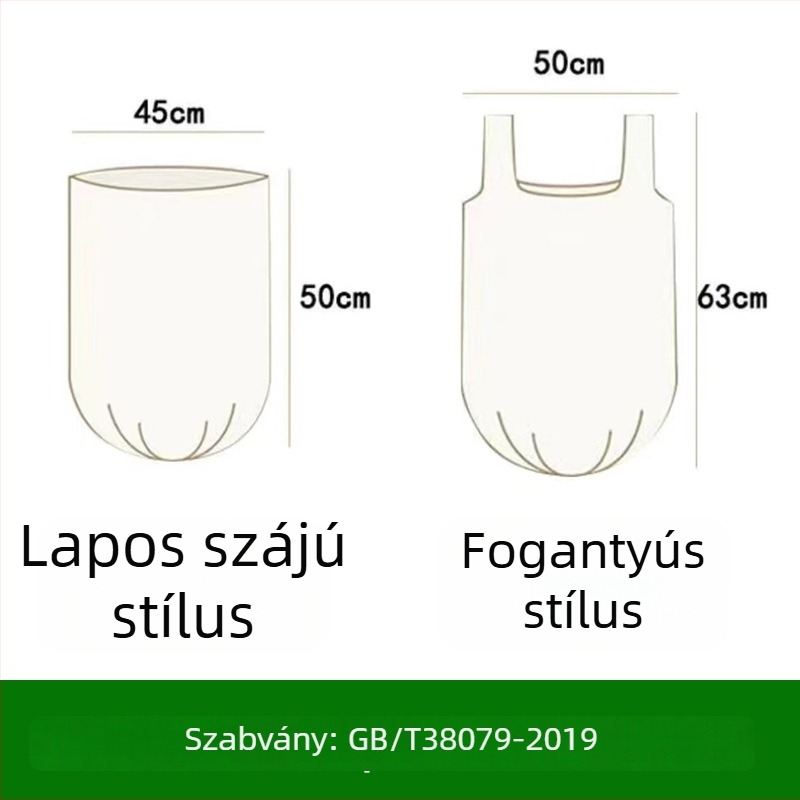 Biológiailagilag lebomló, vastag konyhai szemeteszsákok fogantyúval, sík nyílású, otthoni használatra