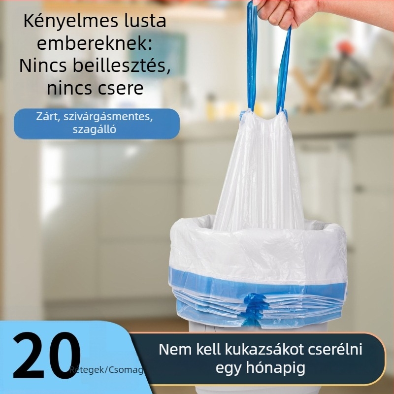 20 rétegű szemeteszsák húzózSinórral, vastag HDPE, nagy méret, kollégiumi és konyhai használatra