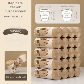 Capybara szemeteszsákok, extrán vastagok, nyomott mintázattal, zsinóros zárás, háztartási használatra, nagy méret