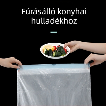 Otthoni használatra készült, húzózsinóros szemeteszsákok, vastagított, nagy méretű, fekete és színes PE zacskók, masszív és tartós