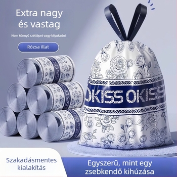 Illatos konyhai szemeteszsákok zsinóros zárással, extra vastagok, húzható kivitel, szakadásmentes