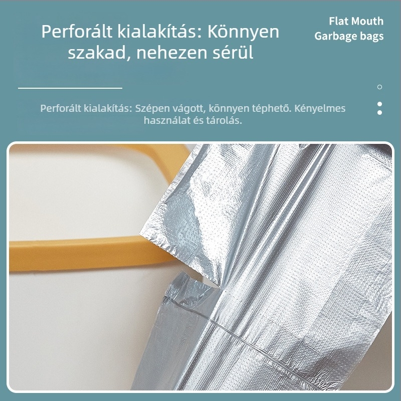 Vastagított, egyszer használatos műanyag szemeteszsákok sík szájjal és perforált nyílással, konyha, otthon és fürdőszoba számára