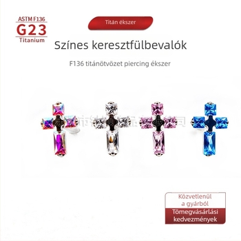 F136 titánötvözet, több színű kereszt belső menettel – fülbevaló