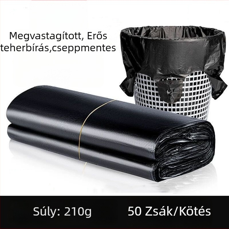 Fekete vastag, egyszer használatos szemeteszsákok, háztartási használatra, 50 darabos csomag