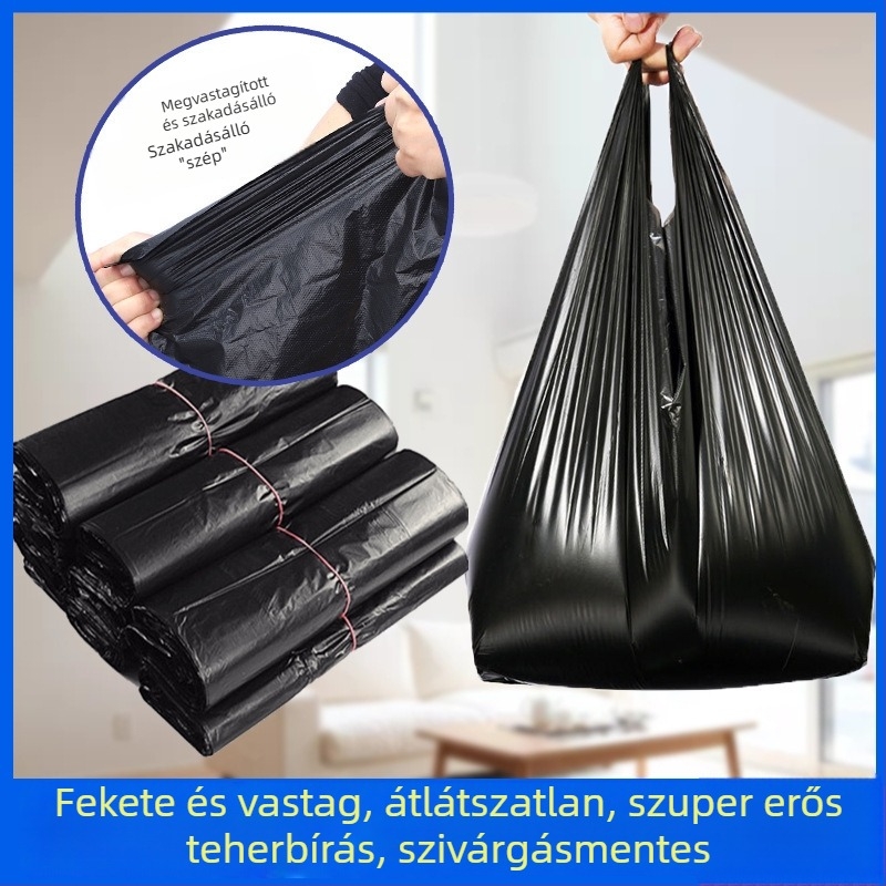 Fekete vastag, egyszer használatos szemeteszsákok, háztartási használatra, 50 darabos csomag